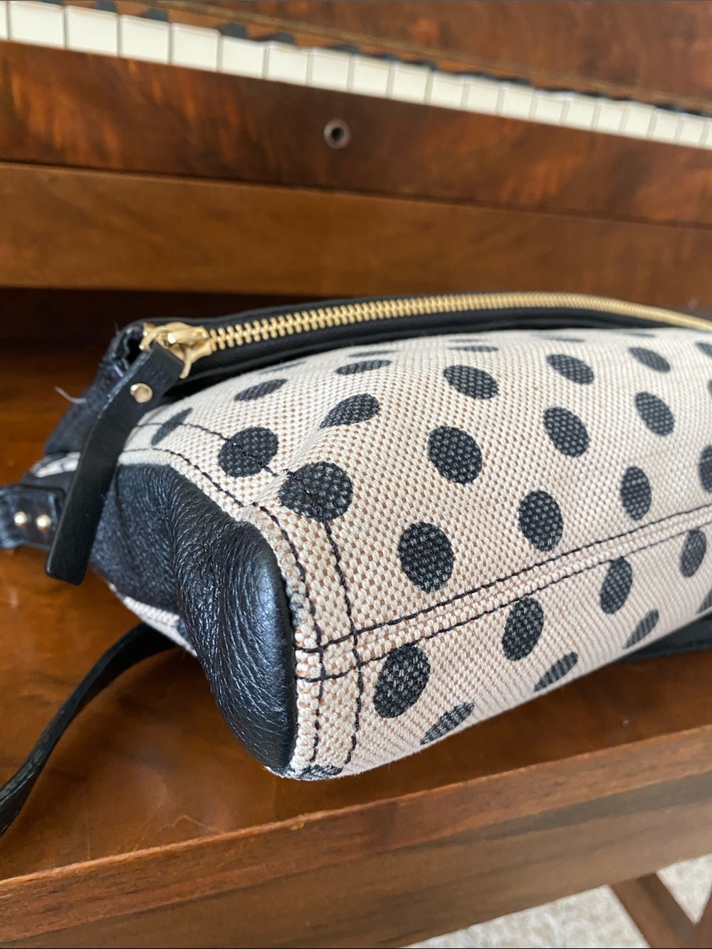 kate spade Black Leather & Cream Polka Dot Crossbody - Picture 9 of 15